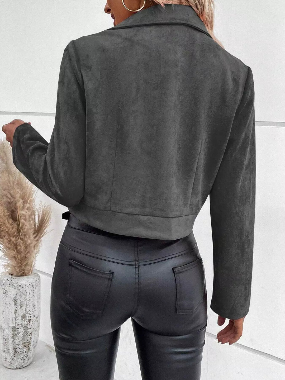 Suede Moto Jacket with Zip Detail
