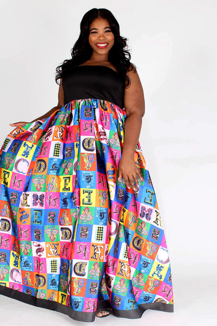 Black & Multicolor Multiprint Tube Maxi  Dress