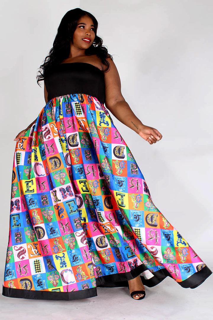 Black & Multicolor Multiprint Tube Maxi  Dress
