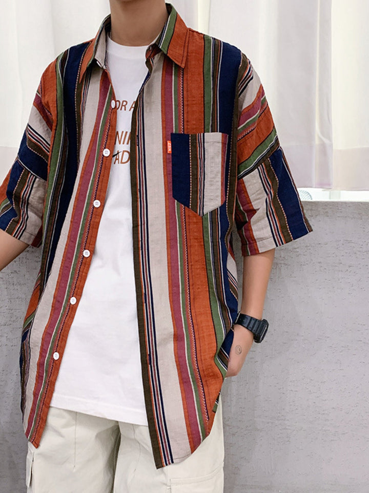 Men's Plus Size Striped Half Sleeve Shirt