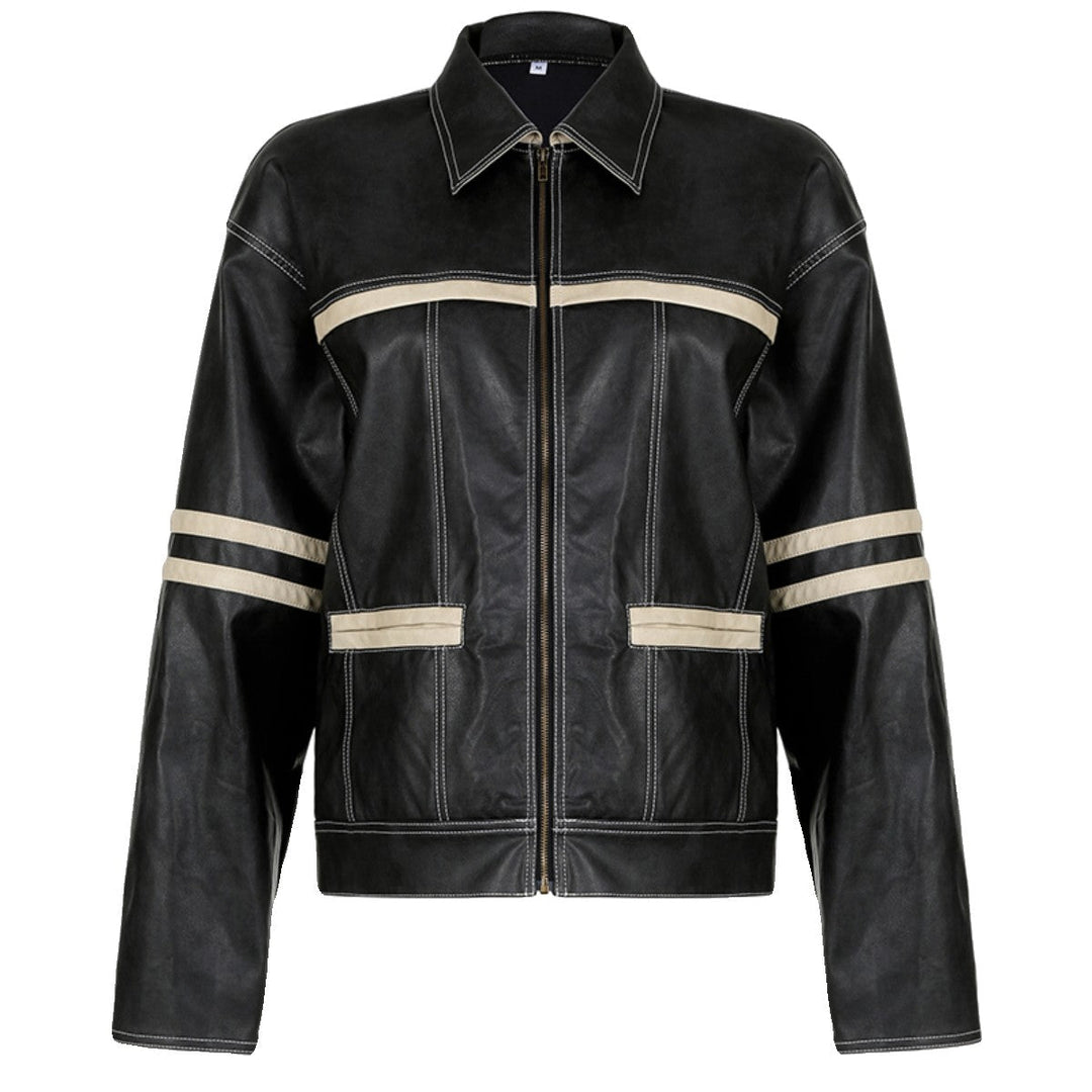 Women's Retro Contrast Color Split Leather Coat