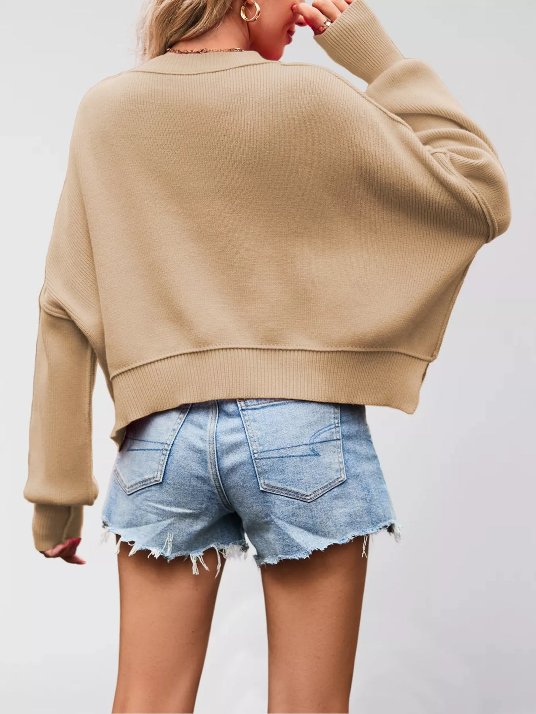 Round Neck Dropped Shoulder Sweater