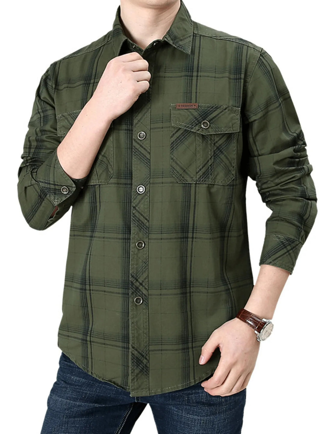 Men's Plus Size Casual Plaid Long Sleeve Shirt