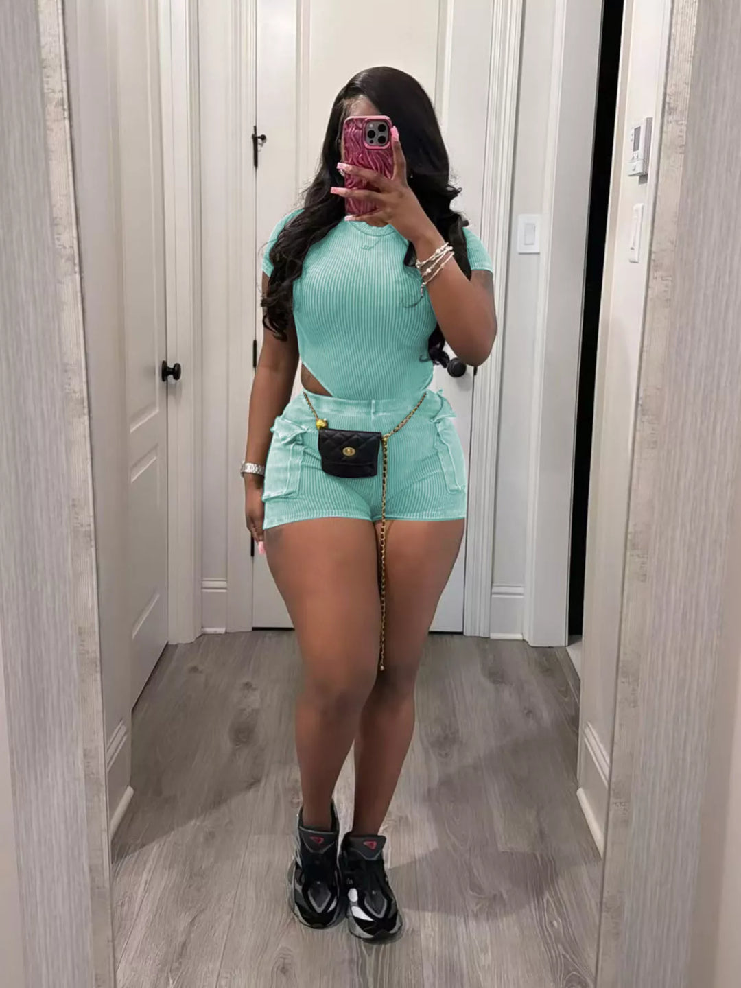 Ribbed Knit Bodysuit and Shorts Set