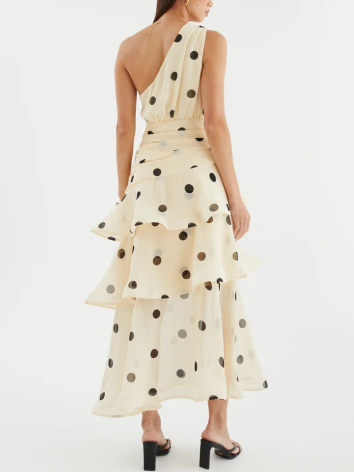 Polka Dot One-Shoulder Ruffle Dress