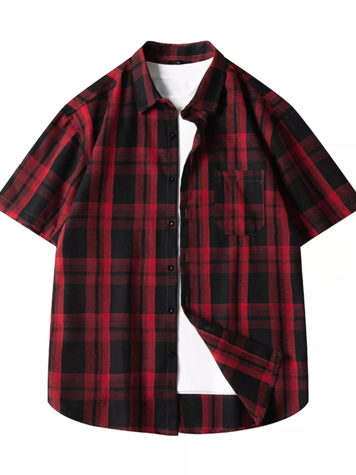 Men's Plus Size Plaid Loose Fit Short Sleeve Shirt