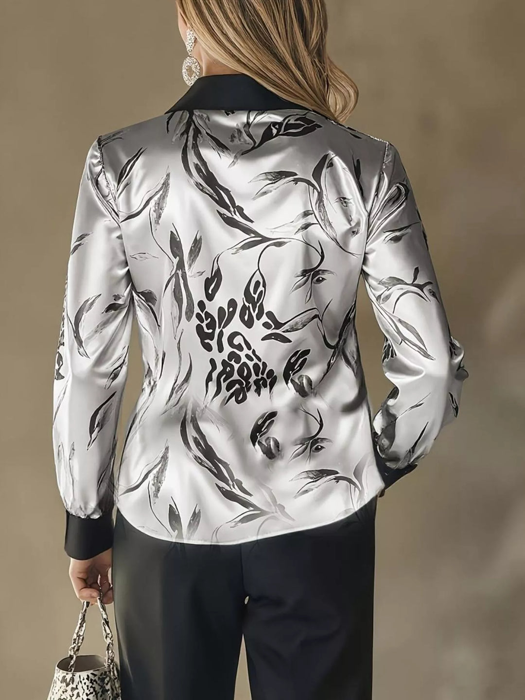 Printed Button Up Satin Shirt