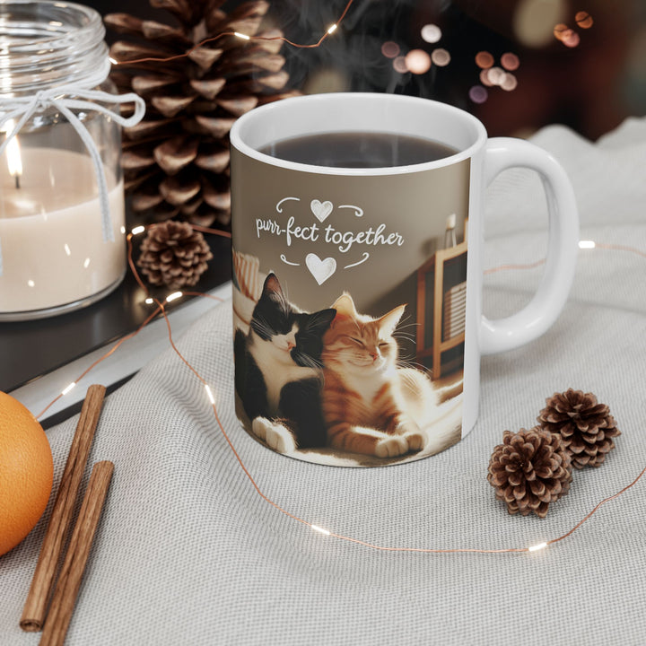 Purrfect Together 11 oz Ceramic Mug  Cute Valentines Day Gift for Cat Lovers