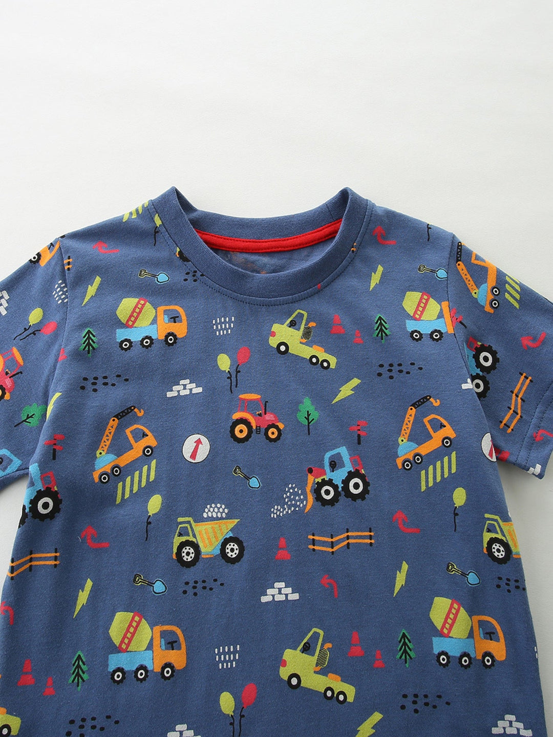 Children's Construction Vehicle Print Short Sleeve T-Shirt