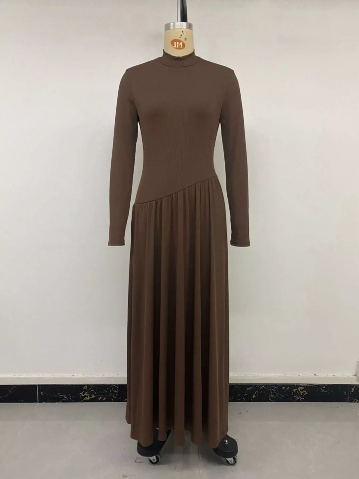 Mock Neck Long Sleeve Midi Dress