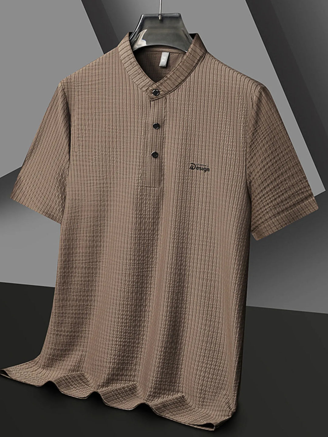Men's Plus Size Textured Button Detail Short Sleeve Top