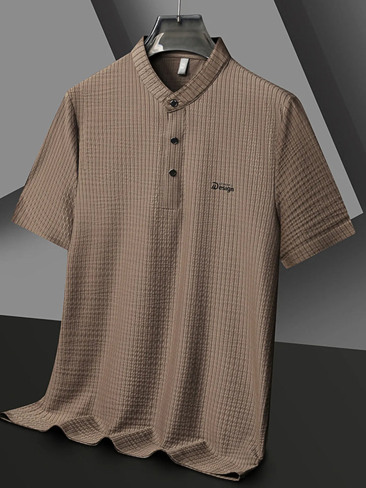 Men's Plus Size Textured Button Detail Short Sleeve Top