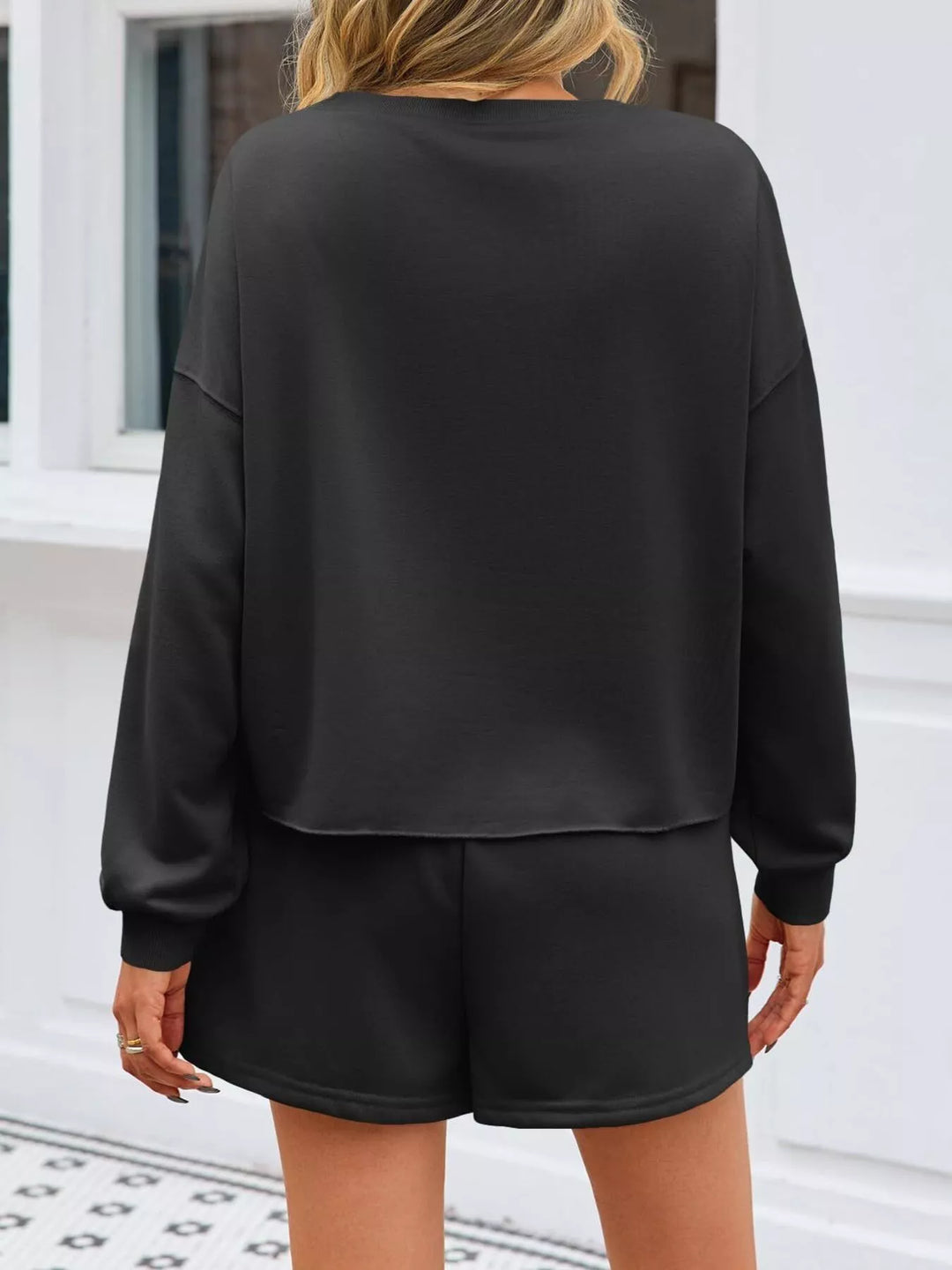 Pearl Embellished Round Neck Top and Skort Set