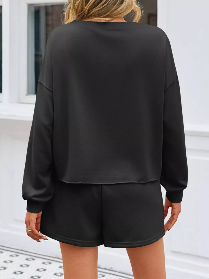 Pearl Embellished Round Neck Top and Skort Set