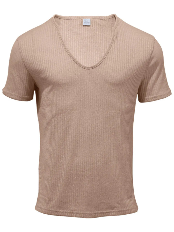 Men's Full Size Ribbed V-Neck T-Shirt Plus Size