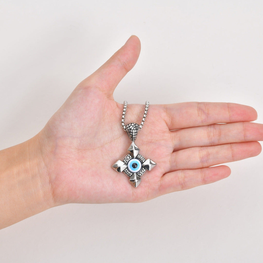 Stainless Steel Devils Eye Cross Pendant Necklace