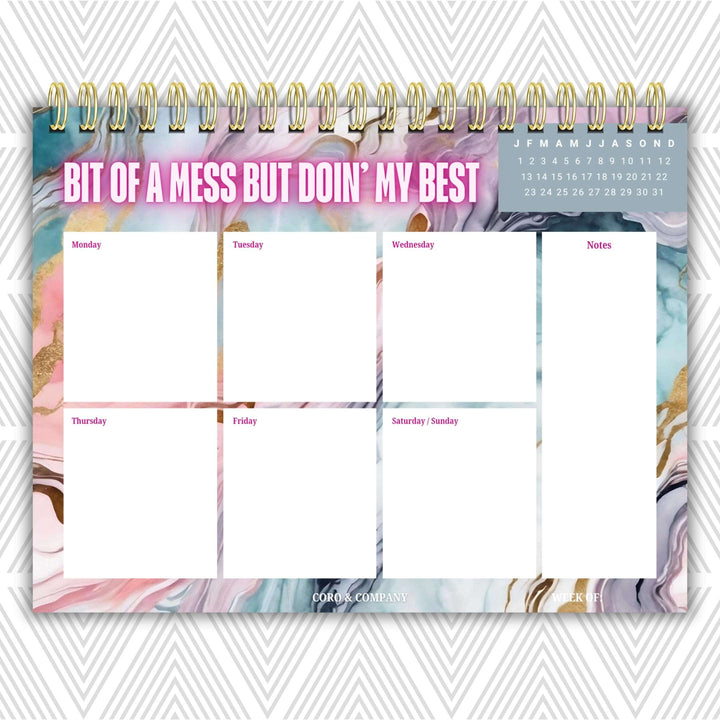 Bit Of A Mess But Doin My Best Weekly Desk Planner | Undated Self-Love Weekly Planner