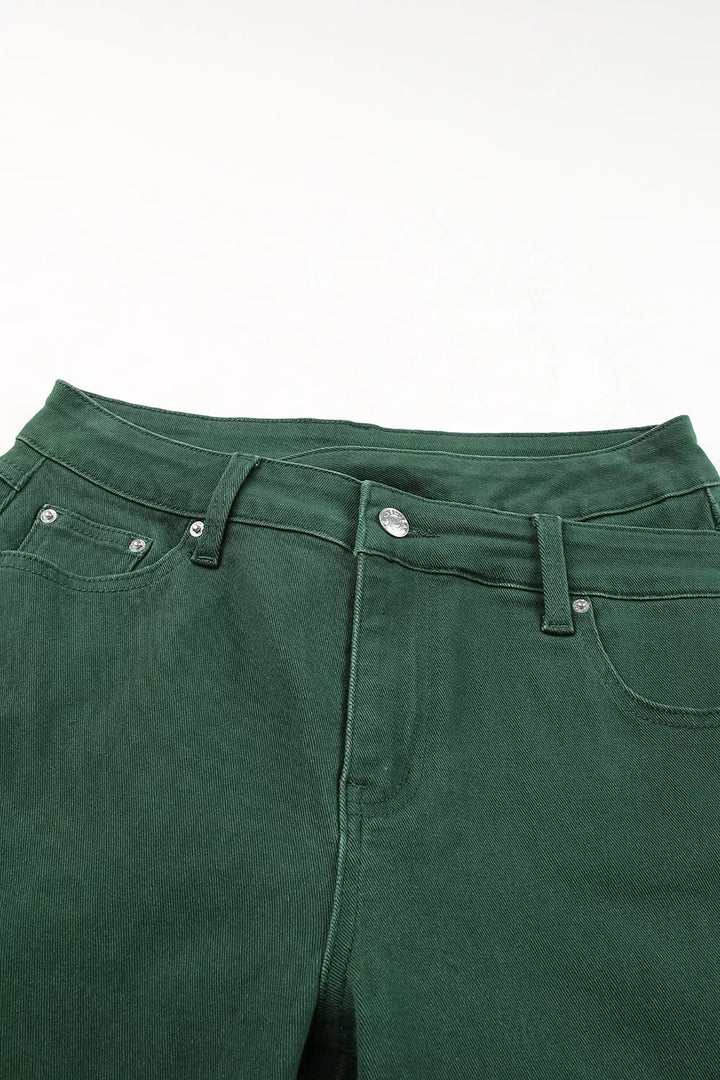 Crossed Waist Raw Hem Shift Jeans