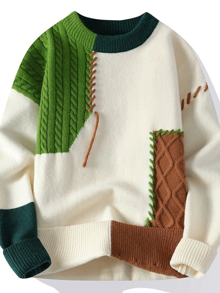 Men's Plus Size Color Block Cable Knit Sweater