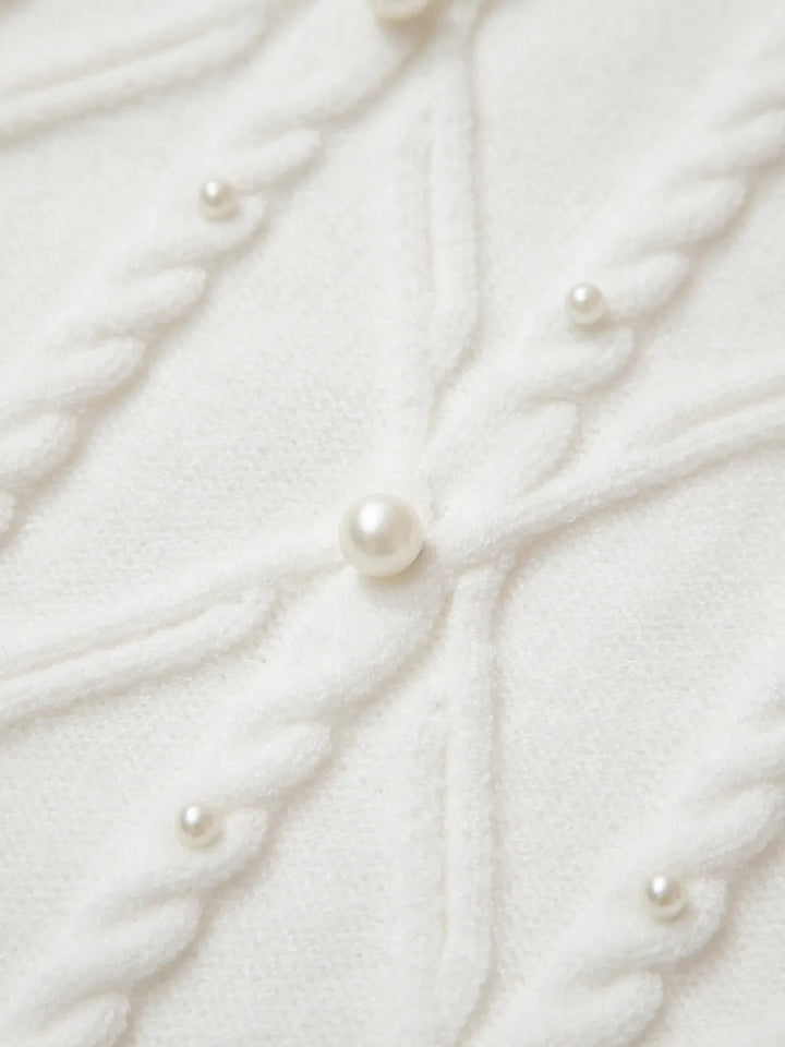 Pearled Mock Neck Textured Knit Sweater Vest