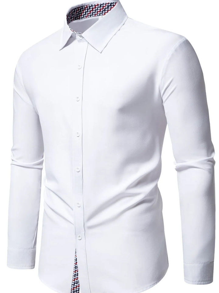 Men's Button-Down Shirt with Checkered Contrast Trim