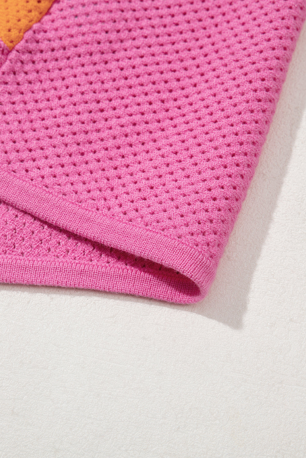 Orange Color Block Eyelet Casual Sweater T Shirt