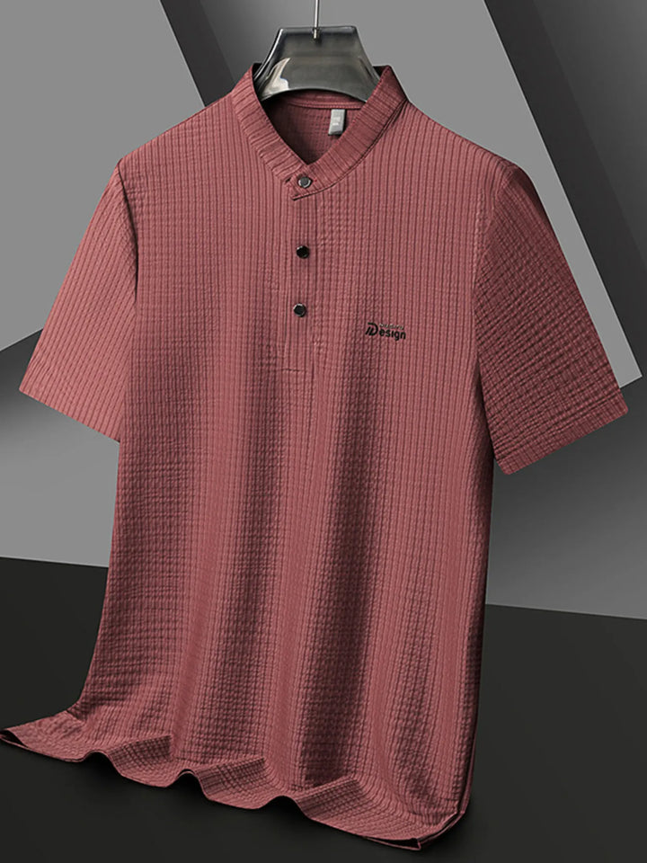 Men's Plus Size Textured Button Detail Short Sleeve Top