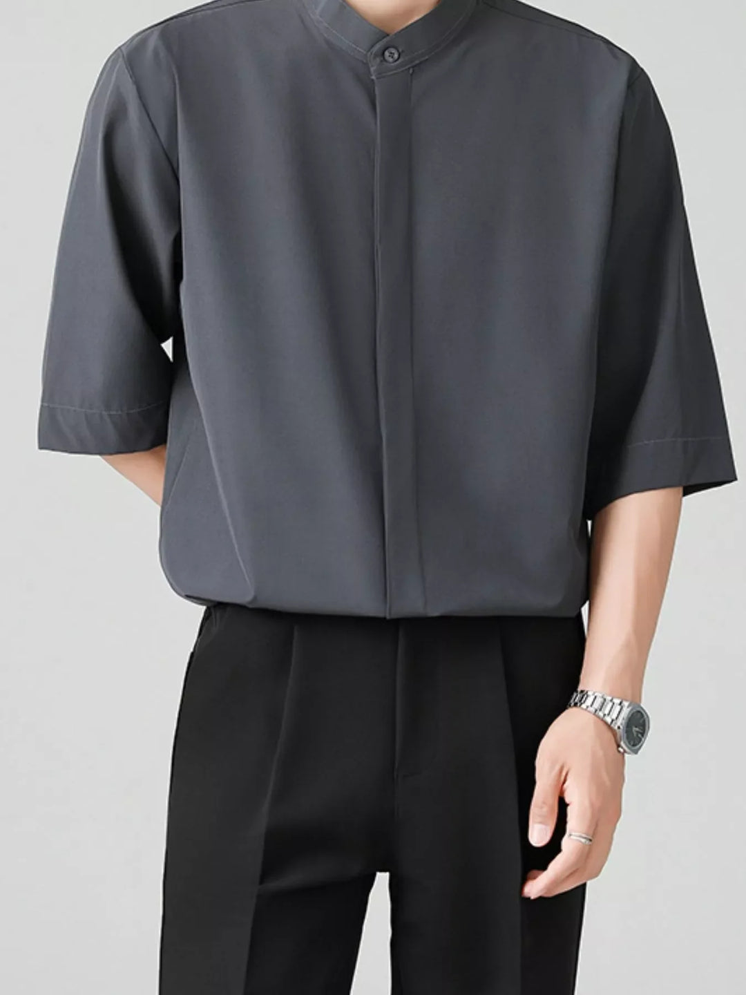 Men's Full Size Casual Mandarin Collar Half Sleeve Shirt Plus Size