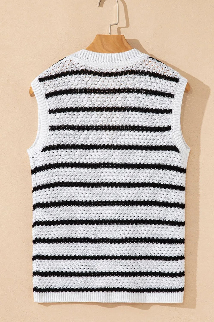 Striped Button-Up Knit Sweater Vest