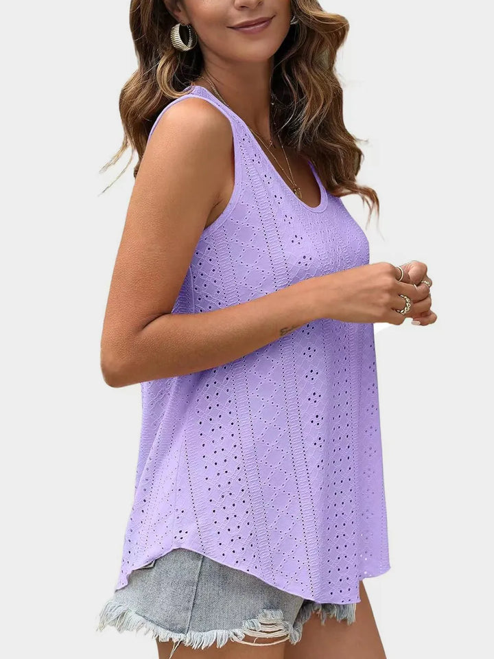 Florira Eyelet Round Neck Tank