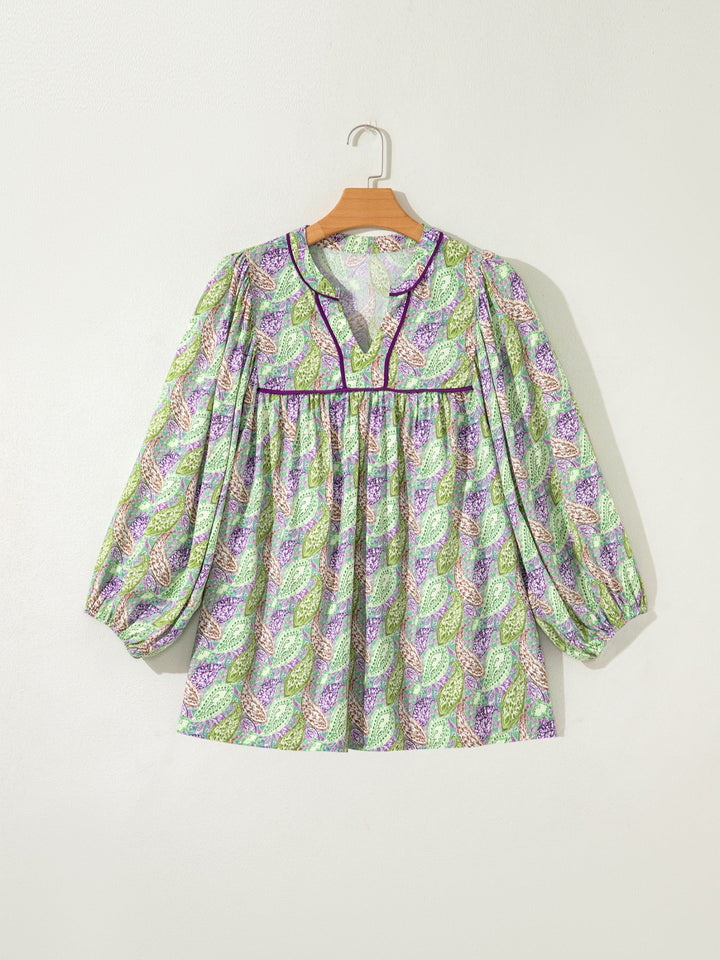 Paisley Print Half Puff Sleeve Blouse