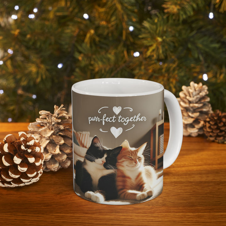Purrfect Together 11 oz Ceramic Mug  Cute Valentines Day Gift for Cat Lovers