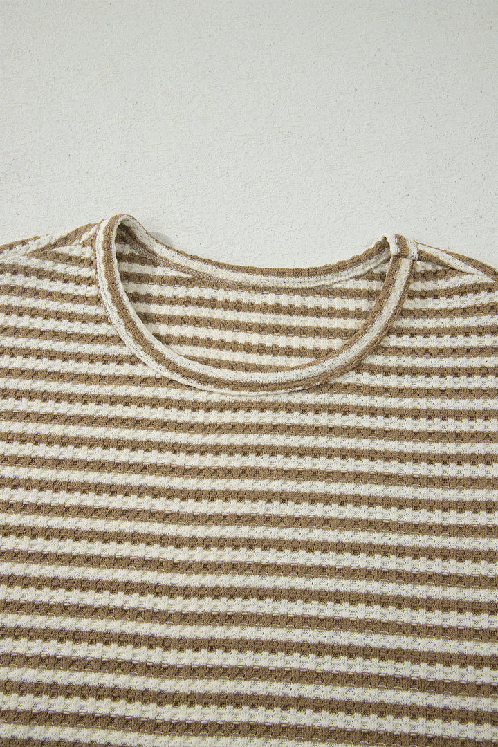 Brown Stripe Breathable Textured Knit Short 2pcs Set