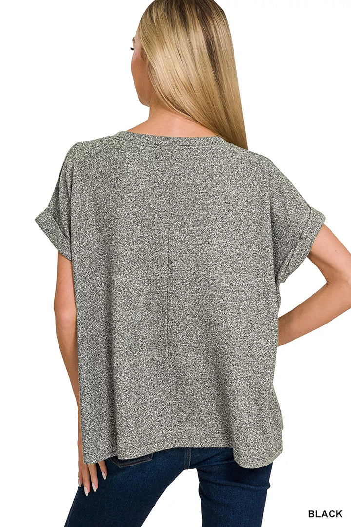 Zenana Soft Melange Hacci Short Sleeve Round Neck Top