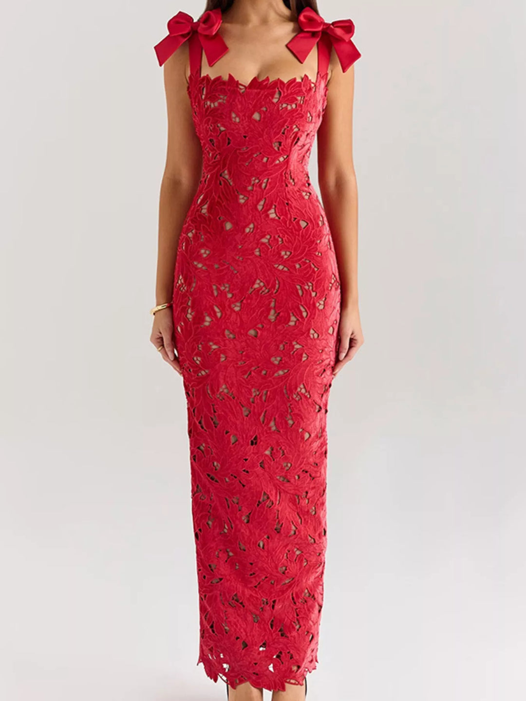 Slit Tie Shoulder Maxi Dress