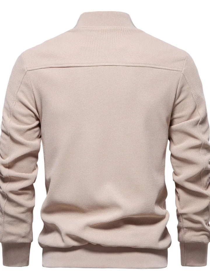 Men's Waffle Knit Baseball Collar Zip Up Jacket