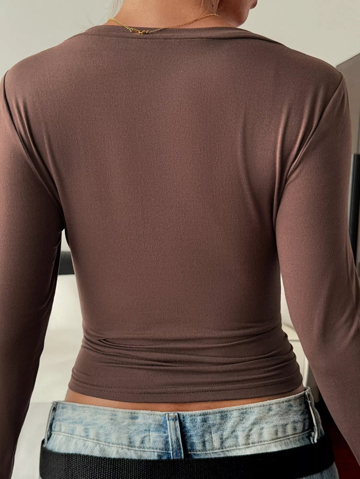 V-Neck Long Sleeve Fitted T-Shirt