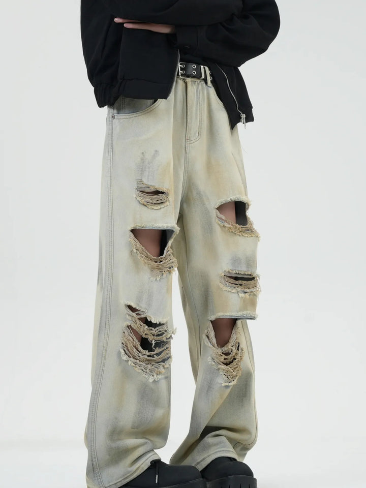 Men's Full Size Distressed Wide Leg Jeans Plus Size