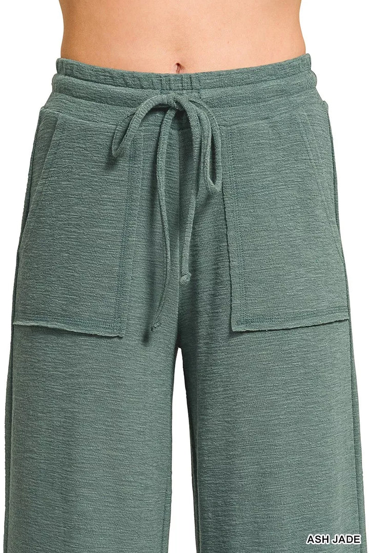 Zenana Cotton Slub Short Sleeve Tee and Pants Set