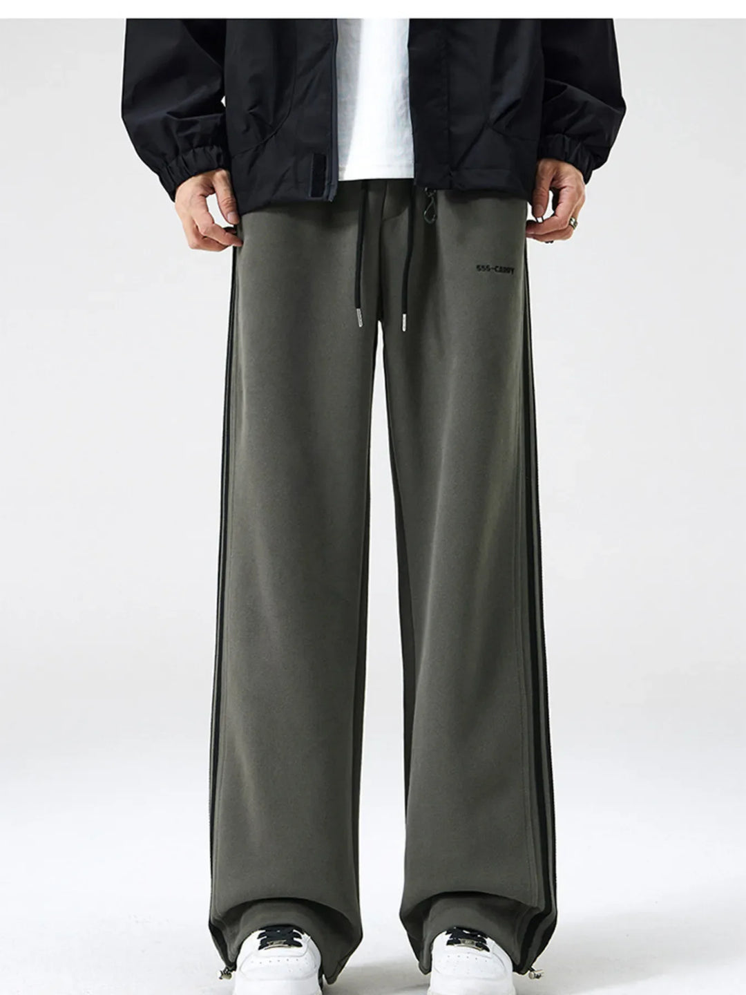Men's Plus Size Drawstring Striped Wide Leg Pants