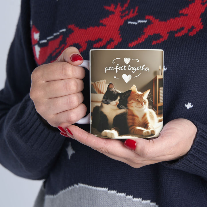Purrfect Together 11 oz Ceramic Mug  Cute Valentines Day Gift for Cat Lovers