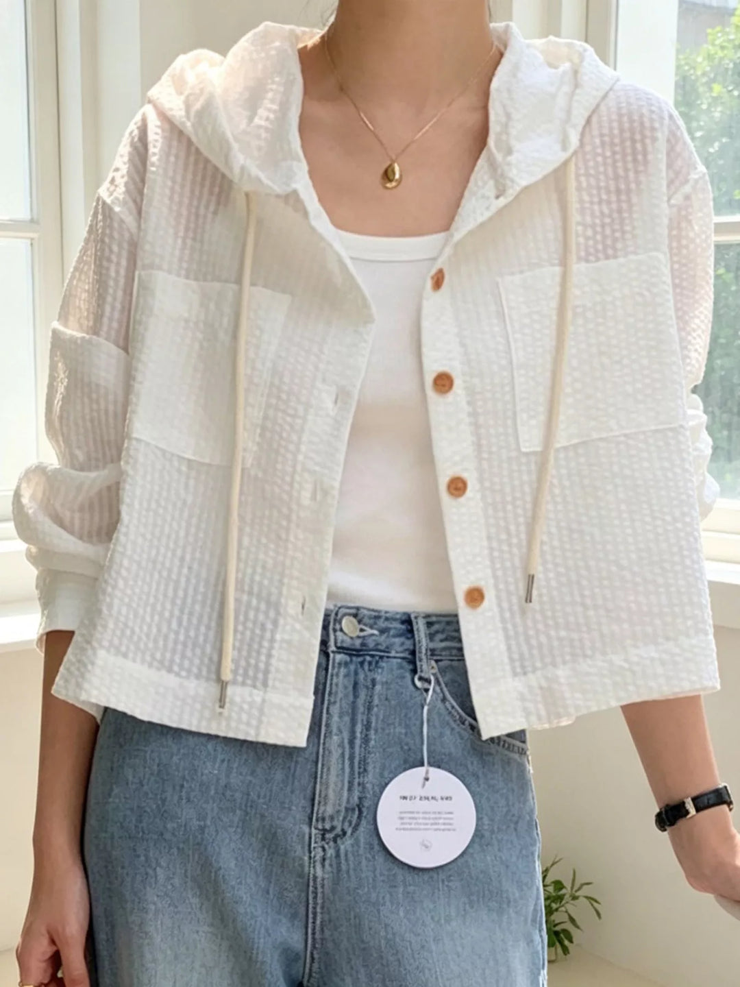 Striped Hooded Shirt with Drawstring Detail