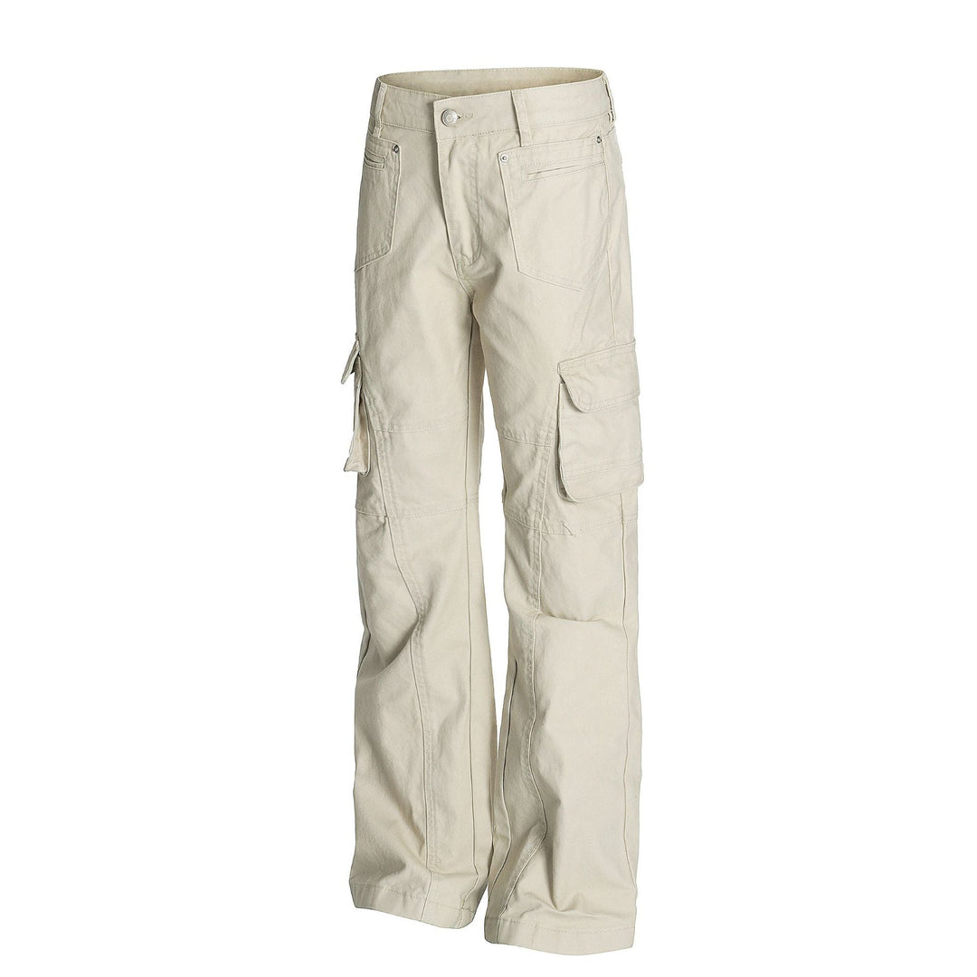 Retro Unisex Solid-Color Multi-Pocket Loose Flare-Bootcut Workwear Casual Pants