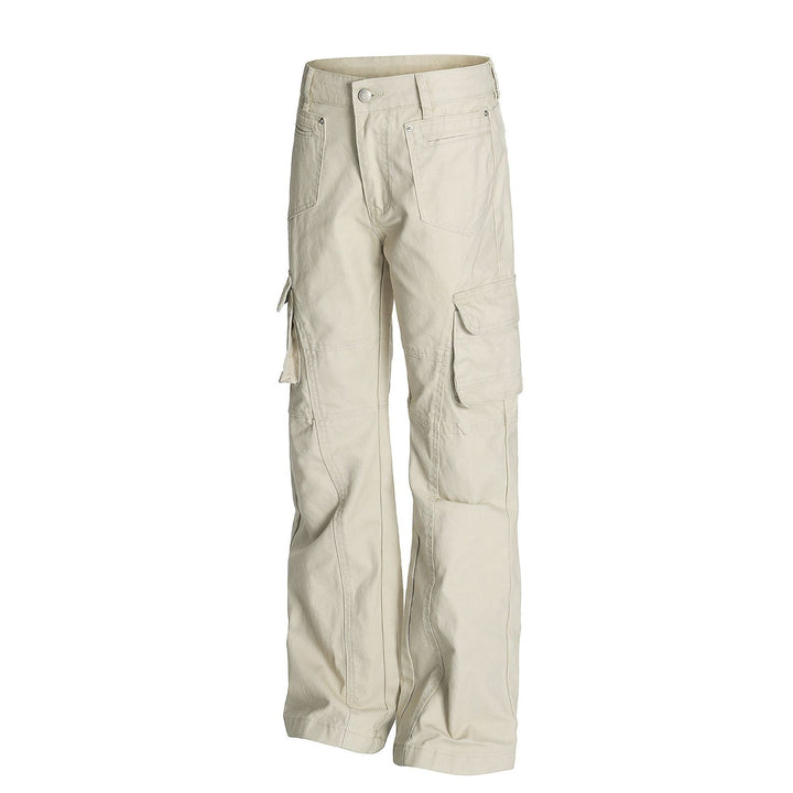 Retro Unisex Solid-Color Multi-Pocket Loose Flare-Bootcut Workwear Casual Pants