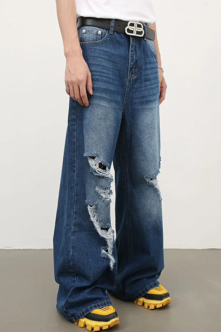 Men's Distressed Wide Leg Jeans