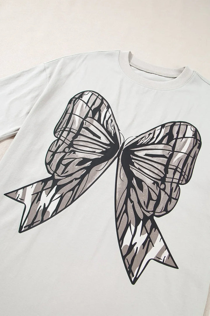 Casual Oversize Bow Drop Shoulder Tunic Casual Tee