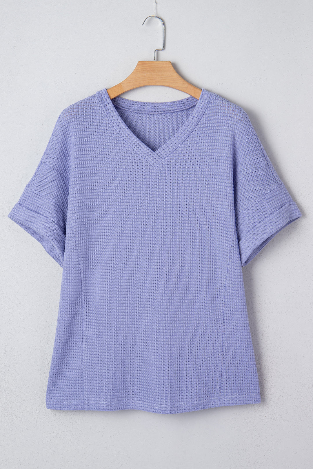 Wisteria Waffle V Neck Short Sleeve Knit Top