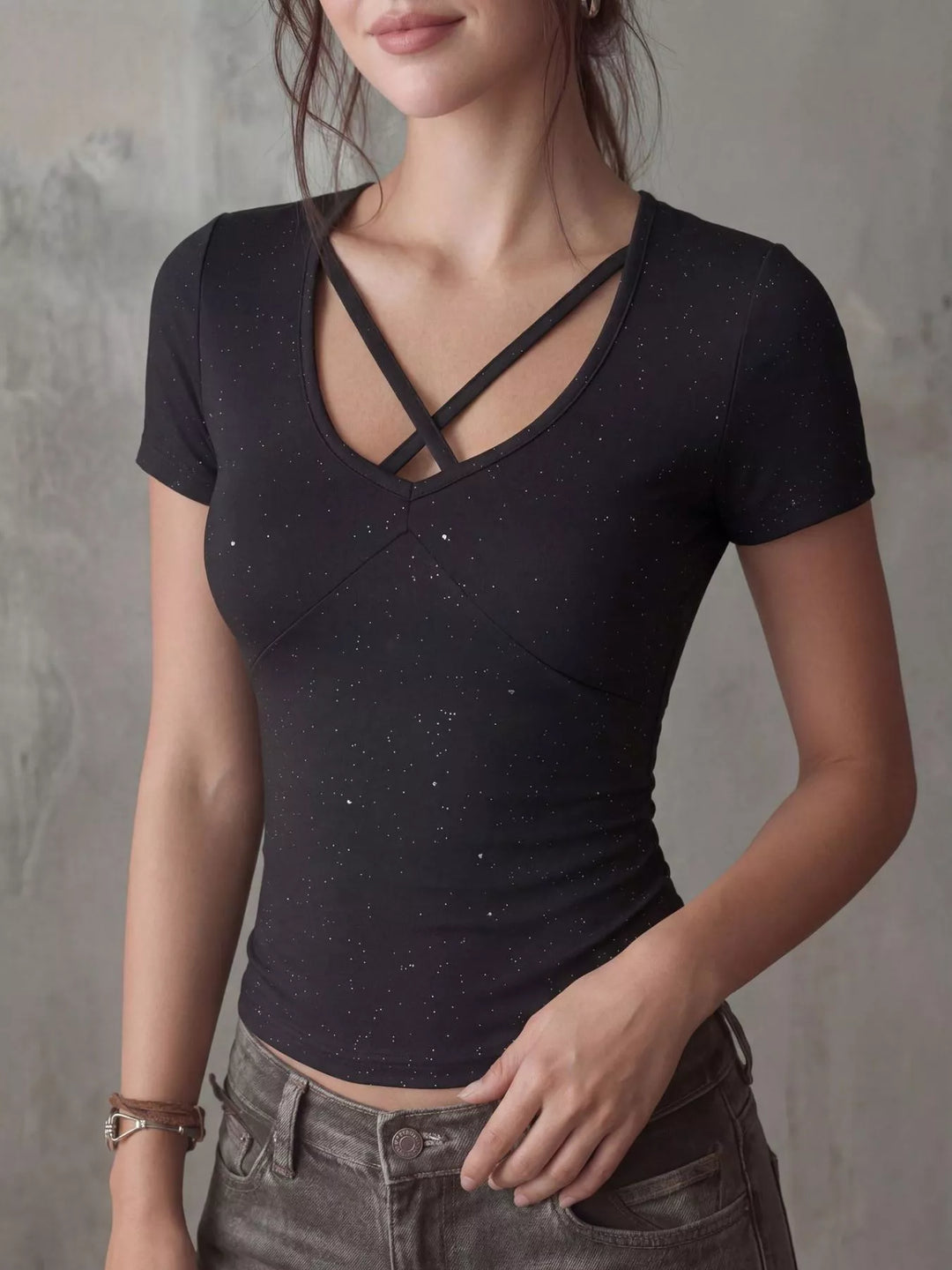 Crossover Short Sleeve Fitted T-Shirt
