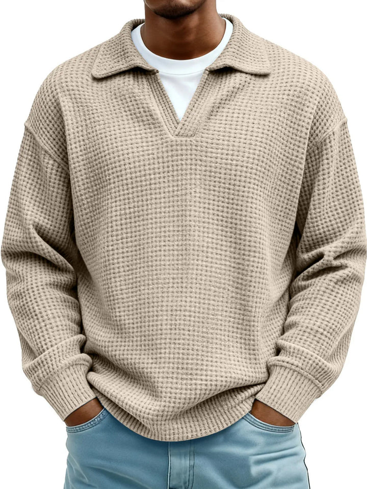 Waffle-Paneled Polo Shirt Mens Lapel Knitwear