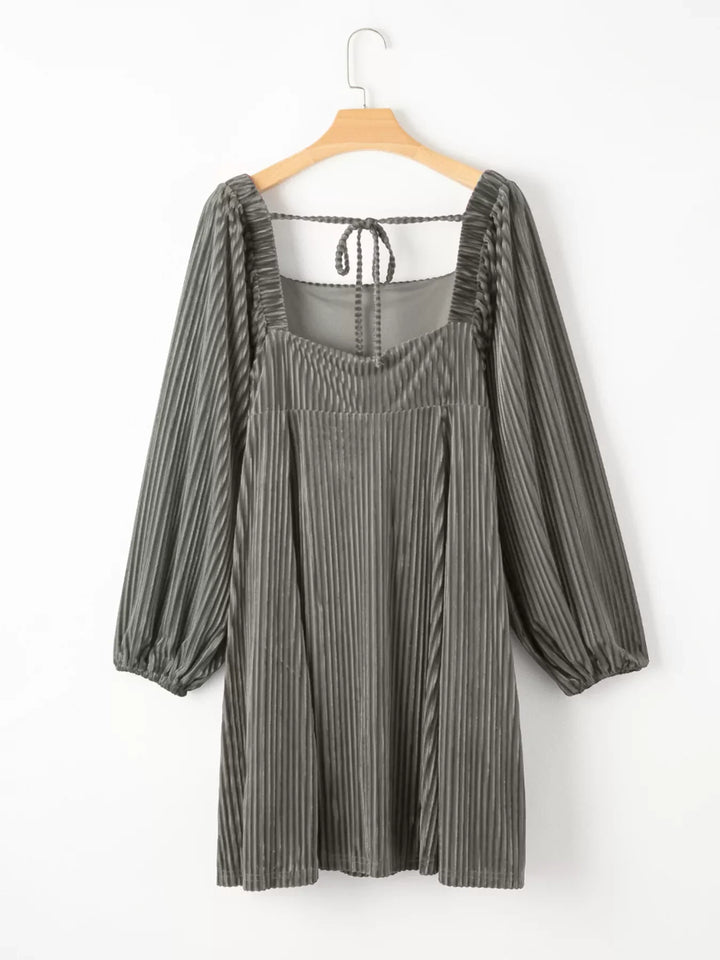 Tie Back Square Neck Velvet Babydoll Dress
